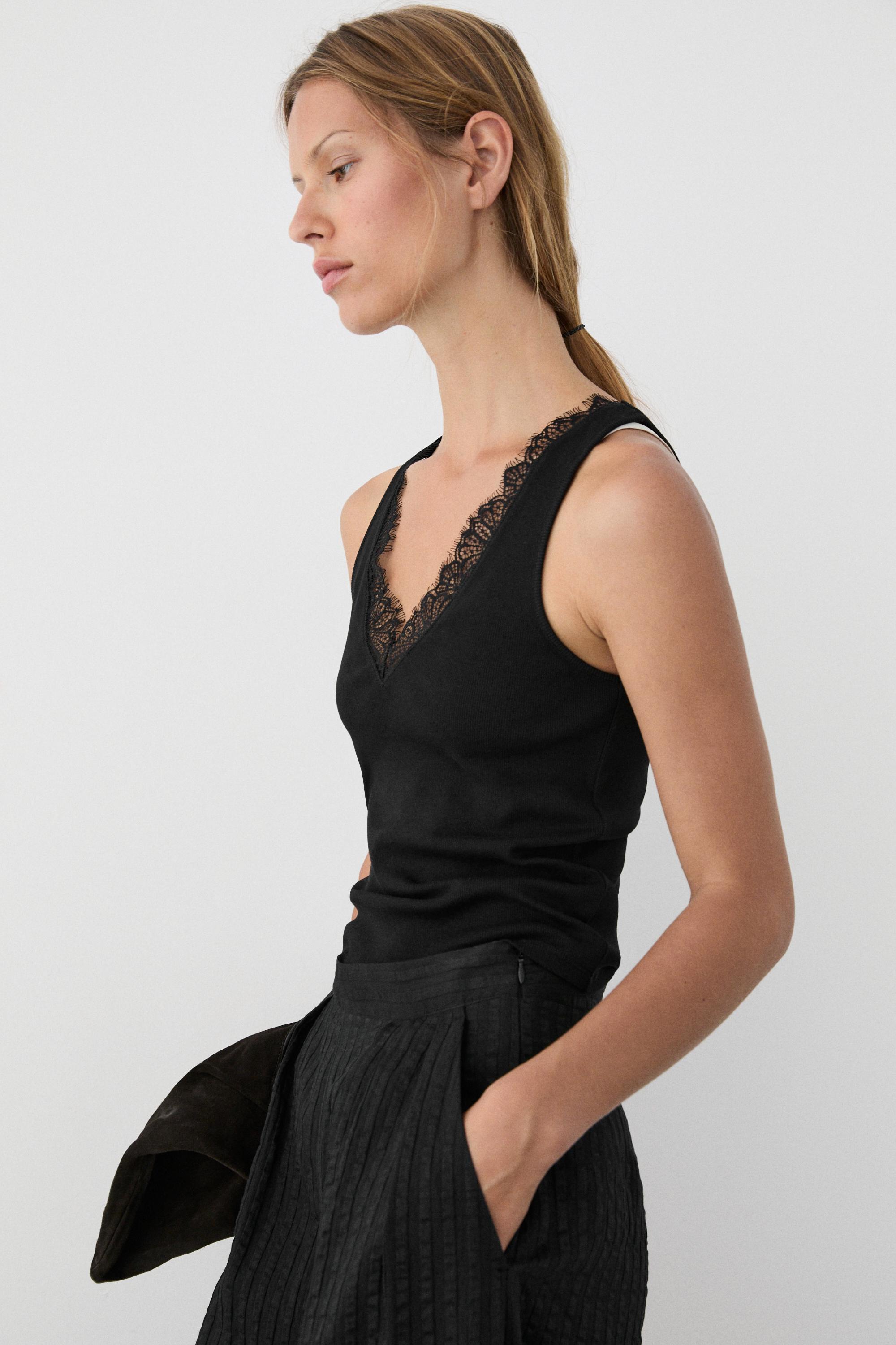 V-neck top with lace detail